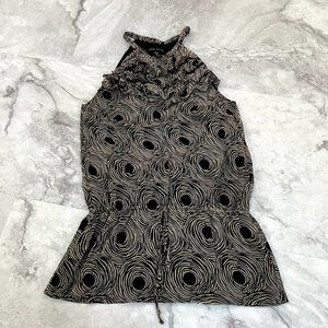 Elena Solano Women Size Small S Silk Ruffle Sleeveless Halter Top Blouse Shirt‎